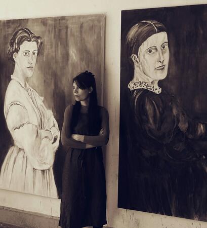 Paintings of Charlotte Perkins- Gilman in my studio April 2017