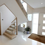 Contemporary Stair made from maple and glass with stainless steel fittings