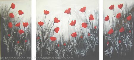 Black and Silver Poppy Triptych