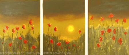 Chocolate Sunset Poppy Field Triptych