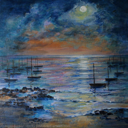 Boats Moored by Moonlight