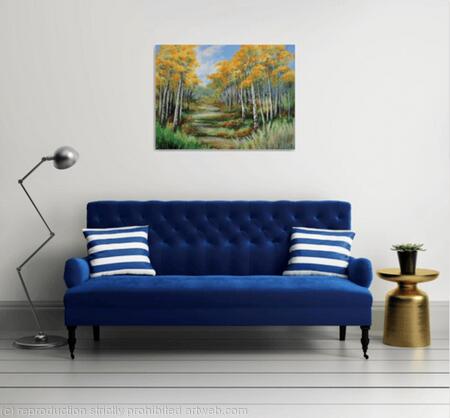 Autumn Woodland painting in room setting 