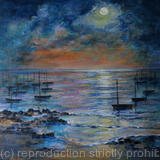 Boats Moored by Moonlight