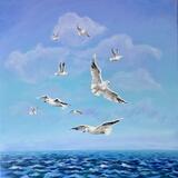 Seagulls Flying over the Sea 
