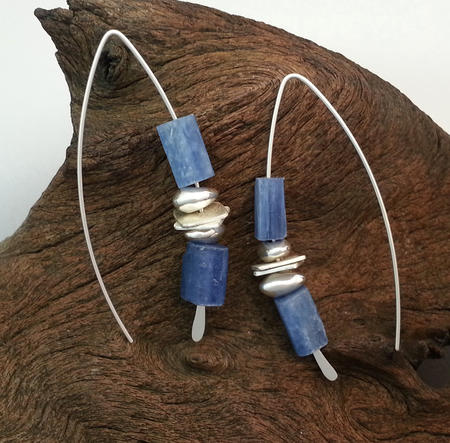 Raw Blue Kyanite Sterling Silver Threader Earrings