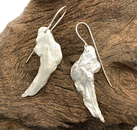 Wood Textured Silver Earrings