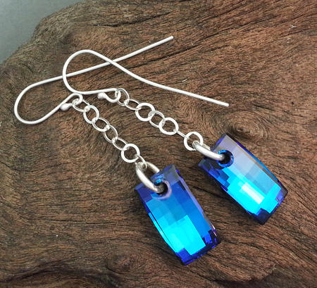  Swarovski Blue Rectangular Silver Earrings