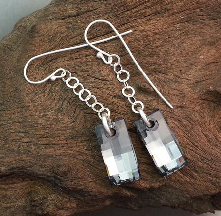 Swarovski Rectangle Chain Earrings in Silver Night