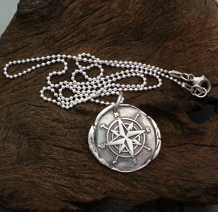 Compass Wax Seal Pendant in fine silver 