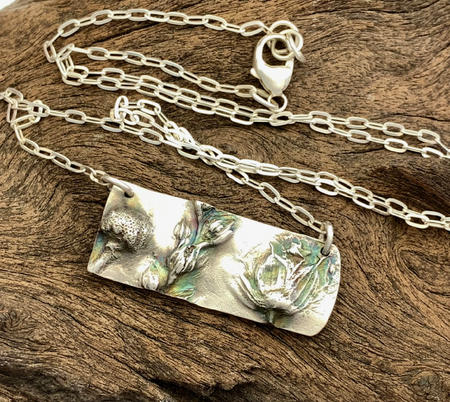 Wildflower Rectangular Silver Pendant 