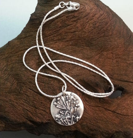 Round Buddleia Flower Silver Pendant