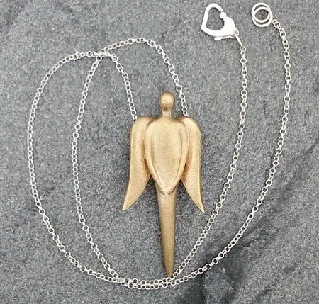 SOLD. Bronze Angel with wings down Pendant