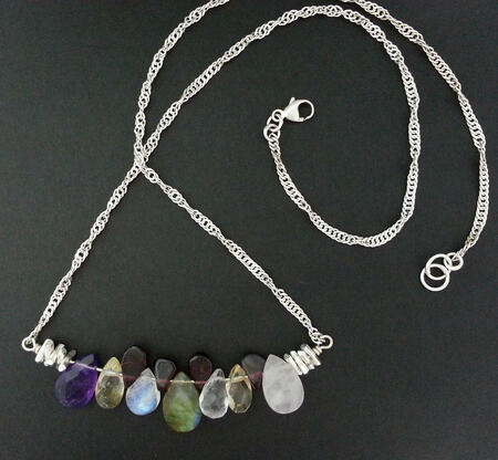 SOLD. Gemstone Multi Coloured Silver Necklace