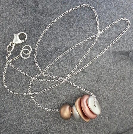 Tricoloured Metal Bead and Disc Necklace