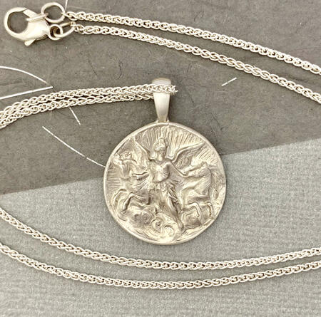 SOLD. Aurora Goddess of Dawn Bright Silver Pendant