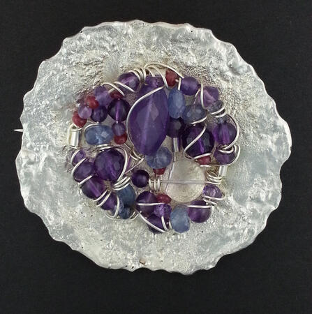 SOLD. Textured Silver Wire Wrapped Gemstone Brooch