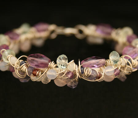 SOLD. Sterling Silver Wire Wrapped Gemstone Bracelet