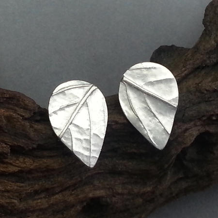  Leaf Textured Teardrop Silver Stud Earrings