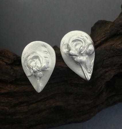 Mismatching Flower Silver Teardrop Stud Earrings