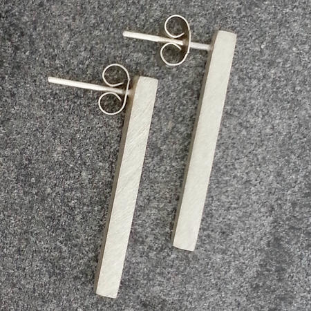 Long Square Silver Stud Earrings