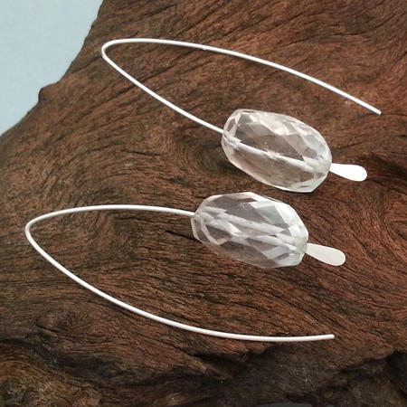 Faceted Quartz Crystal Silver Threader Earrings