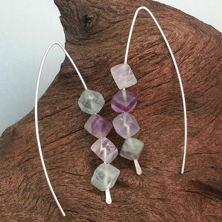 Fluorite Cube Sterling Silver Threader Earrings