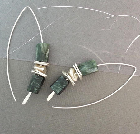 Seraphinite Green Silver Threader Earrings