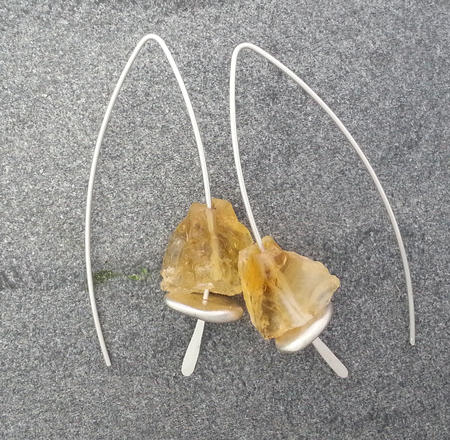 Raw Citrine and Silver Disc Threader Earrings