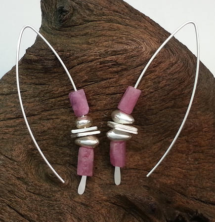 Raw Ruby Sterling Silver Threader Stacking Earrings