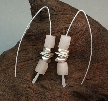 Raw Pink Morganite/Beryl Threader Silver Earrings