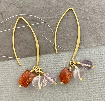 Gold Vermeil Sunstone, Pink Amethyst, Rose Quartz Threaders