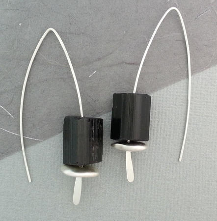 Raw Black Tourmaline Silver Threader Earrings