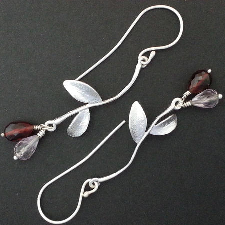 Leaf Gemstone Sterling Silver Earrings