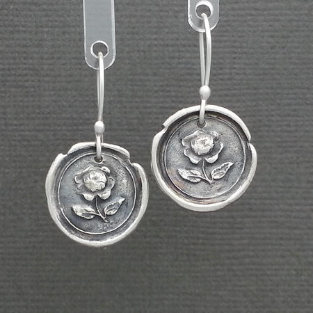 Flower Wax Seal Stamp Fine/Sterling Silver Earrings