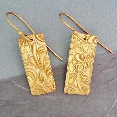 Boho Floral Rectangular Gold Vermeil Earrings