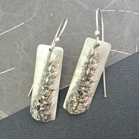 Mint Flower Fine Silver Rectangle Earrings