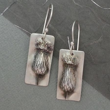 Handcrafted Thistle Flower Silver Earrings