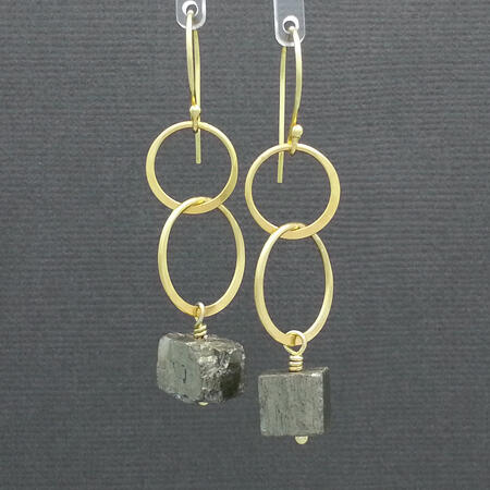 SOLD. Gold Vermeil Raw Pyrite Hoops Earrings
