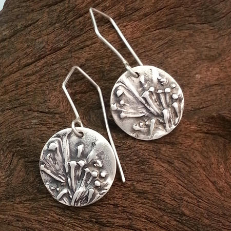Buddleia Flower Round Silver Earrings