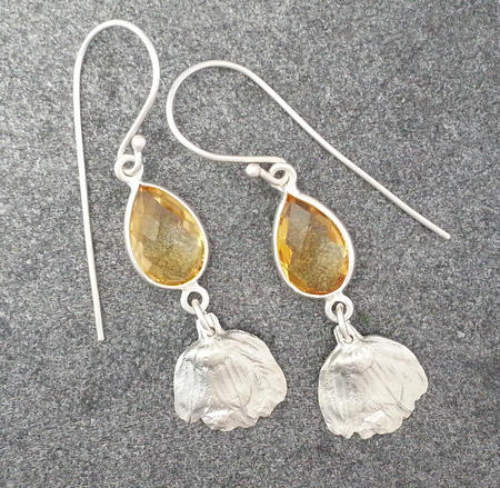Citrine Silver Buttercup Flower Earrings