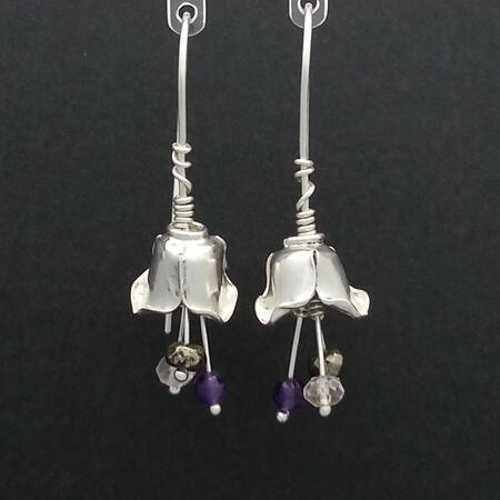 SOLD. Silver Flower and Gemstone Earrings
