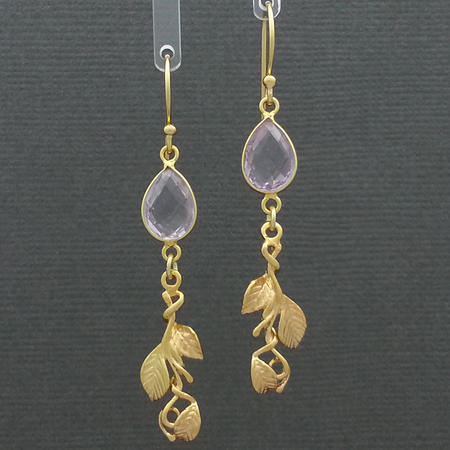 Pink Amethyst Leaf Gold Vermeil Earrings