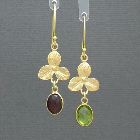 Peridot/Garnet Orchid Flower Gold Vermeil Earrings