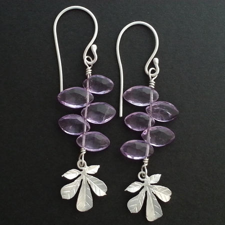 Amethyst and Sterling Silver Leaf earrings