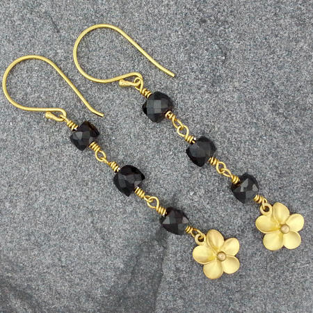 Black Spinel Vermeil Flower Earrings