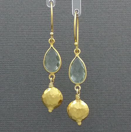 Green Amethyst Vermeil Hammered Bead Earrings