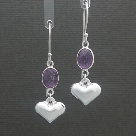 Amethyst Sterling Silver Heart Earrings