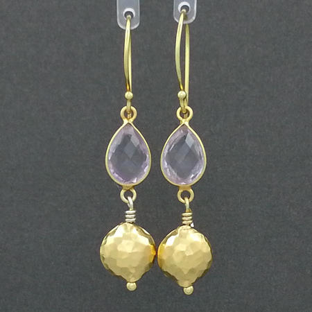 Pink Amethyst Gold Vermeil Hammered Bead earrings