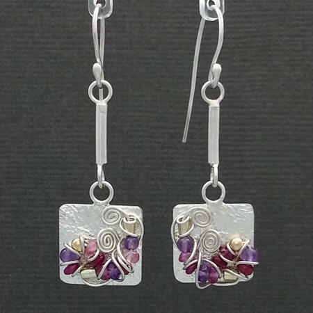 SOLD. Silver Square Wire Worked Earrings