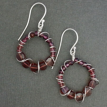 SOLD. Silver & Garnet Wire Work Round Earrings